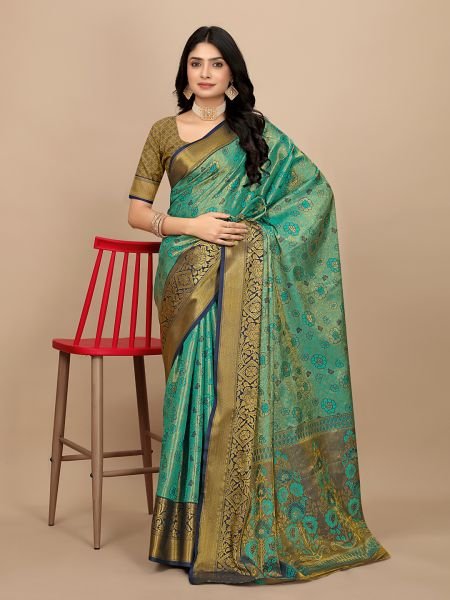 Sky Pure Silk Fabric Woven Jacquard     Dharmavaram Pattu Tradition Designer Sarees