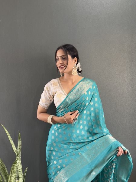 Sky Ready to Wear Pure Banarasi Georgette Saree Ready To Wear Sarees