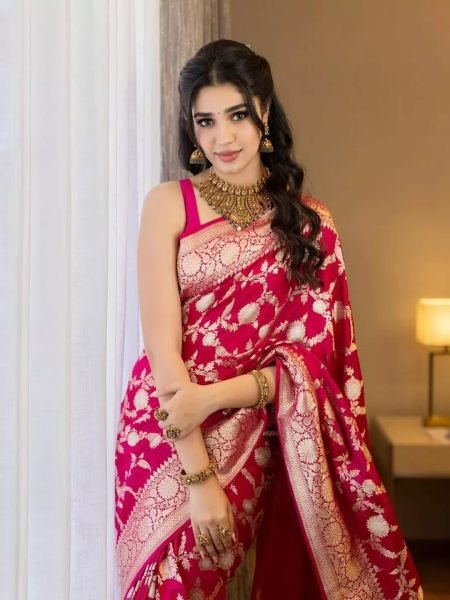 Soft Banarasi Silk Jacquard Zari Woven Pink Saree Banarasi Sarees