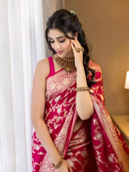 Soft Banarasi Silk Jacquard Zari Woven Pink Saree Banarasi Sarees