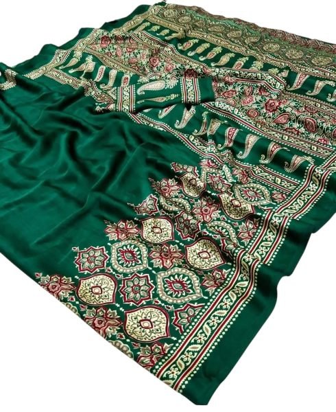 Soft Modal Silk Natural Ajrakh Printed Saree with Unstitched Blouse Daily Deals