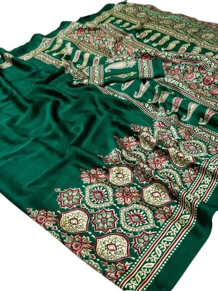 Soft Modal Silk Natural Ajrakh Printed Saree with Unstitched Blouse Daily Deals