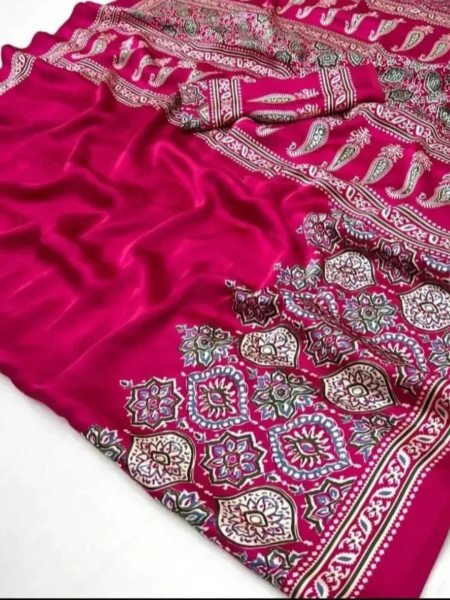 Soft Modal Silk Natural Ajrakh Printed Saree with Unstitched Blouse Daily Deals