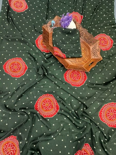 Trendy Chinnon Saree with Jaipuri Bandhani Print and Blouse Piece Daily Deals