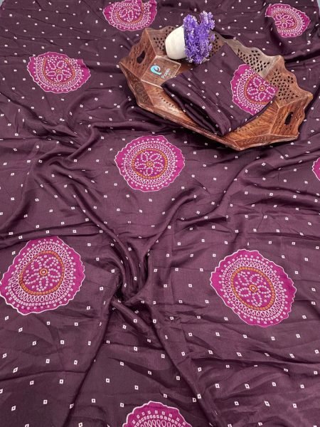 Trendy Chinnon Saree with Jaipuri Bandhani Print and Blouse Piece Daily Deals