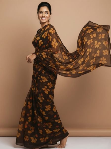 Vibrant Floral Print Georgette Ready to Wear Saree Daily Deals