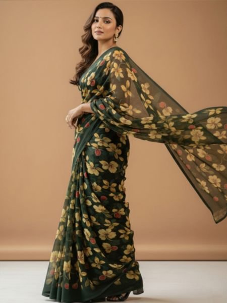 Vibrant Floral Print Georgette Ready to Wear Saree Daily Deals