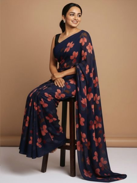 Vibrant Floral Print Georgette Ready to Wear Saree Ready To Wear Sarees