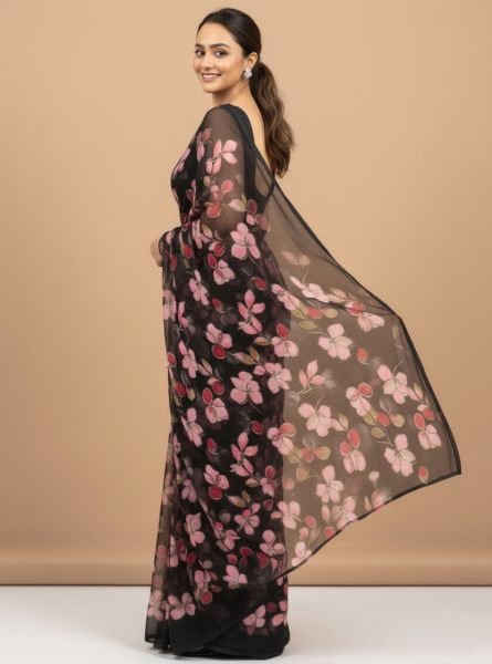 Vibrant Floral Print Georgette Ready to Wear Saree Ready To Wear Sarees