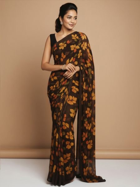 Vibrant Floral Print Georgette Ready to Wear Saree Ready To Wear Sarees