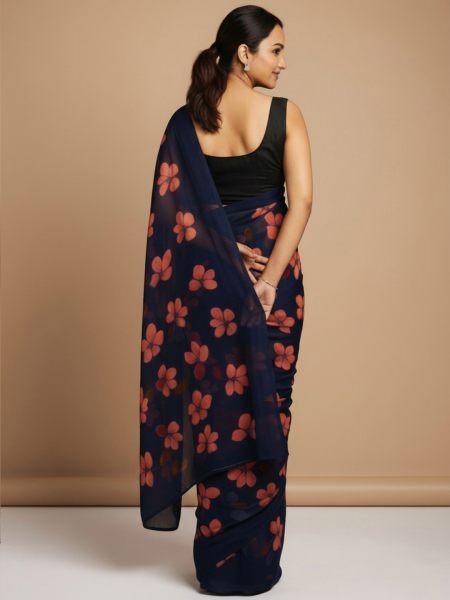 Vibrant Floral Print Georgette Ready to Wear Saree Ready To Wear Sarees