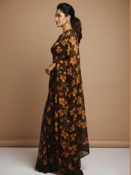 Vibrant Floral Print Georgette Ready to Wear Saree Ready To Wear Sarees