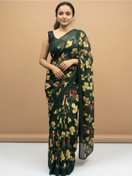 Vibrant Floral Print Georgette Ready to Wear Saree Ready To Wear Sarees