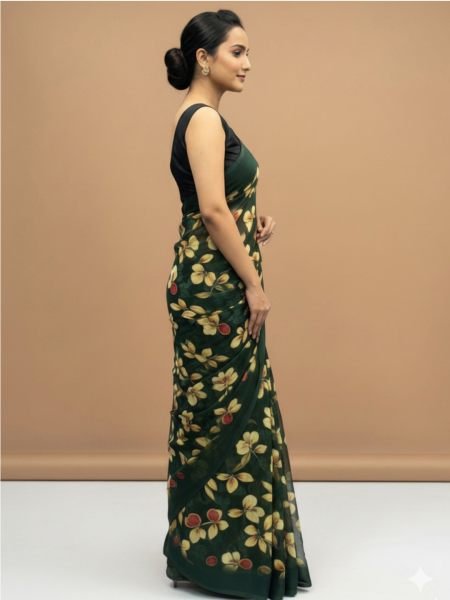 Vibrant Floral Print Georgette Ready to Wear Saree Ready To Wear Sarees