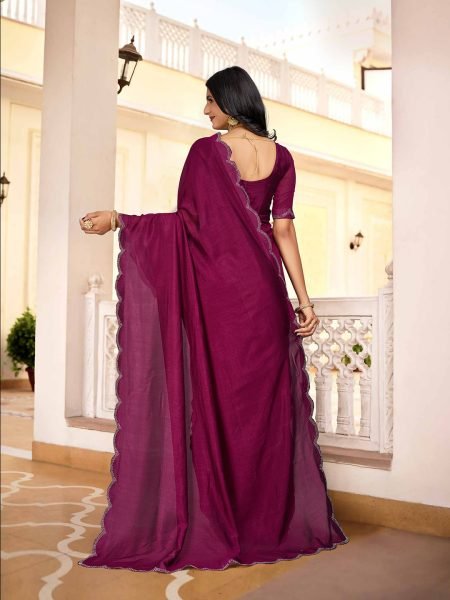 Vichitra Silk Diamond Swarkoshi Work Wine Saree Designer Sarees