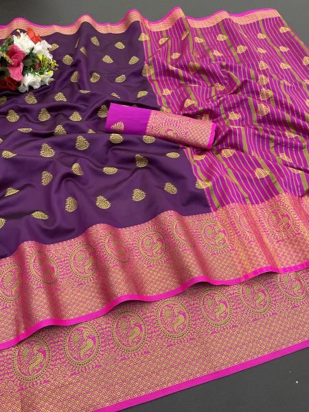 Wine Cotton Silk Banarasi Saree with Jacquard Zari Peacock Woven Border Sale