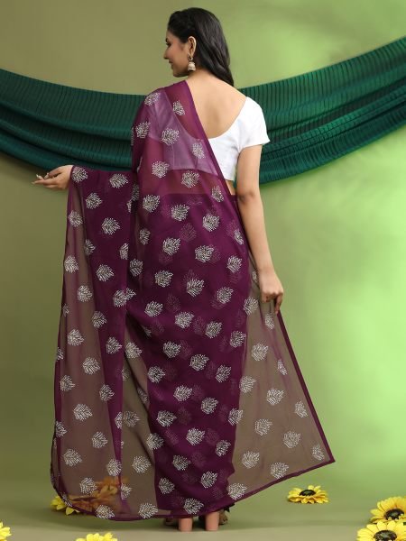 Wine Floral Print Ready To Wear Daily Saree Ready To Wear Sarees