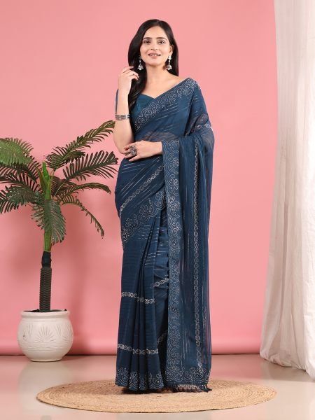 Rama Georgette Swarovski Diamond Work Saree Designer Sarees