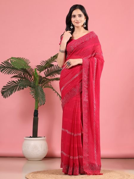 Rani Georgette Swarovski Diamond Work Saree Designer Sarees