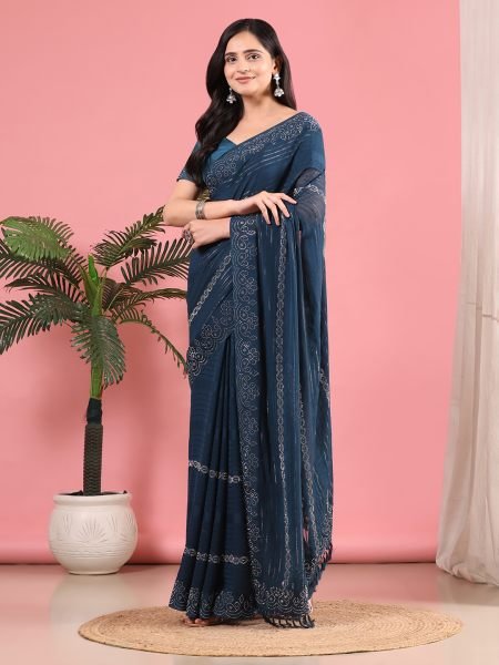 Rama Georgette Swarovski Diamond Work Saree Designer Sarees