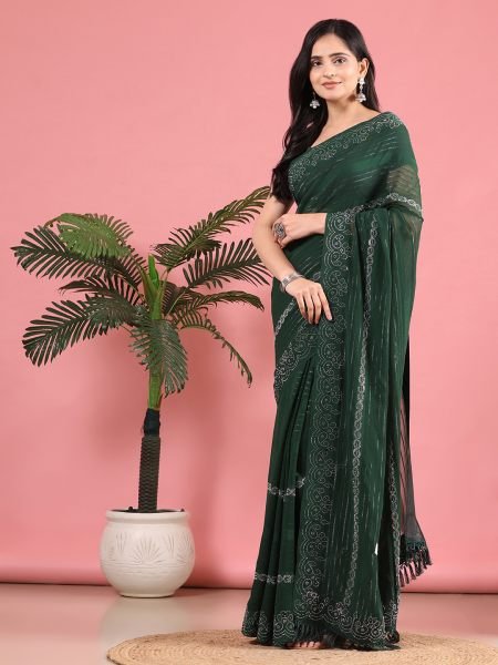 Green Georgette Swarovski Diamond Work Saree Designer Sarees