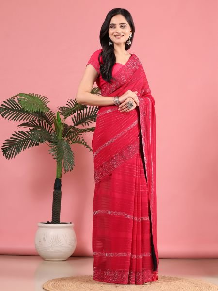Rani Georgette Swarovski Diamond Work Saree Designer Sarees