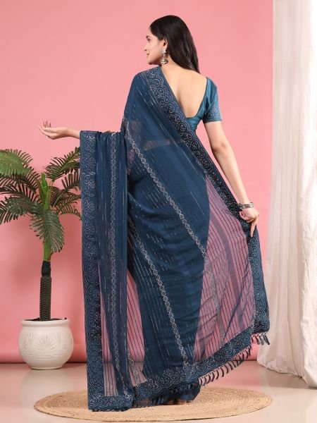 Rama Georgette Swarovski Diamond Work Saree Designer Sarees