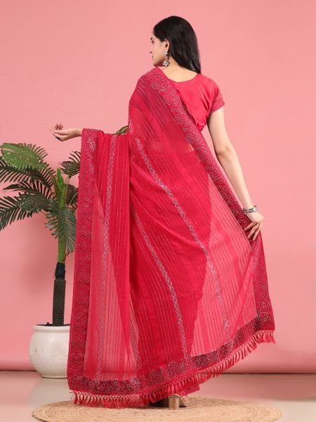 Rani Georgette Swarovski Diamond Work Saree Designer Sarees