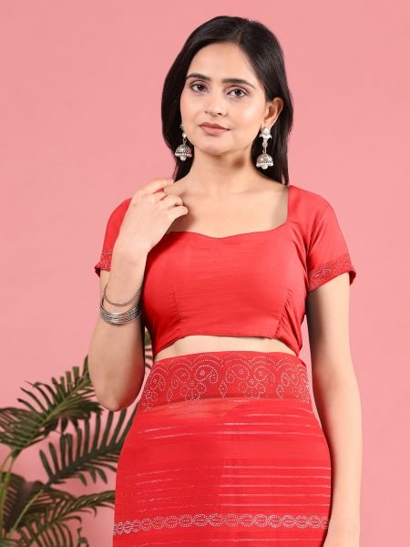 Red Georgette Swarovski Diamond Work Saree Designer Sarees