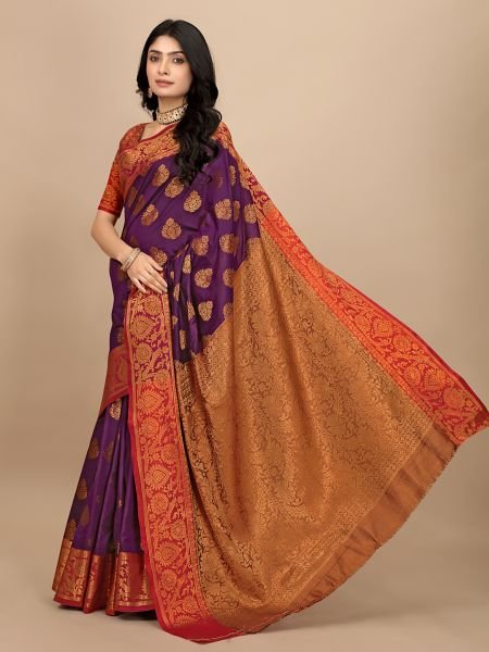 Wine Pure Silk Fabric Jacquard Copper Zari Authentic Kanjivaram Elegance Banarasi Sarees