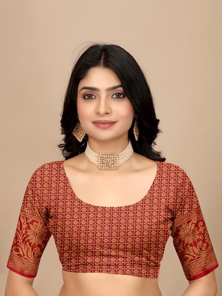 Wine Pure Silk Fabric Jacquard Copper Zari Authentic Kanjivaram Elegance Banarasi Sarees