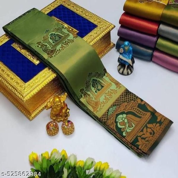 Woman s Pattu Silk Kanjivaram Style Woven Saree with Unstitched Blouse Daily Deals