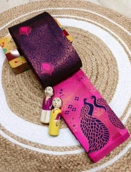Woman s Pattu Silk Kanjivaram Style Woven Saree with Unstitched Blouse Daily Deals