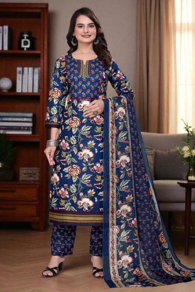 Women's Cotton Floral Printed Kurta Set with Dupatta