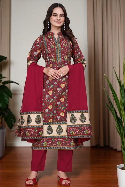 Women s Cotton Floral Printed Kurta Set with Dupatta 