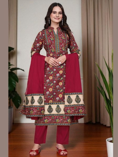 Women s Cotton Floral Printed Kurta Set with Dupatta Daily Deals