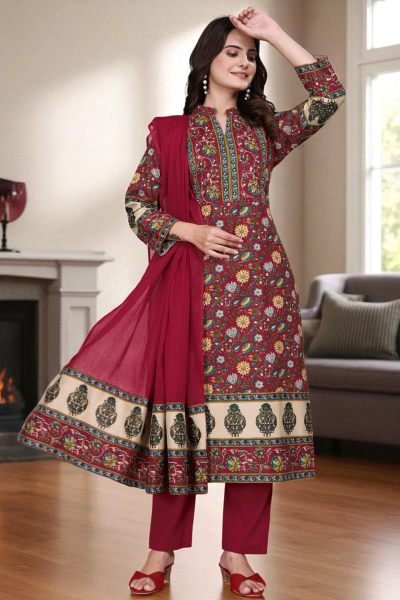 Women s Cotton Floral Printed Kurta Set with Dupatta Kurta Sets