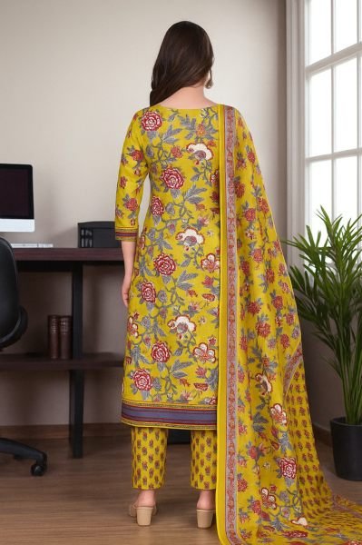 Women s Cotton Floral Printed Kurta Set with Dupatta Kurta Sets