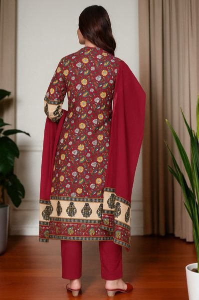 Women s Cotton Floral Printed Kurta Set with Dupatta Kurta Sets