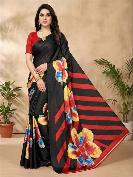 Women s Soft Satin Silk Digital Printed Saree