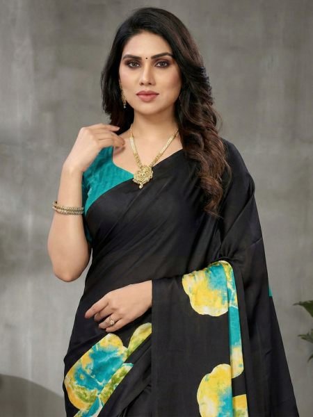 Women s Soft Satin Silk Digital Printed Saree Silk Sarees
