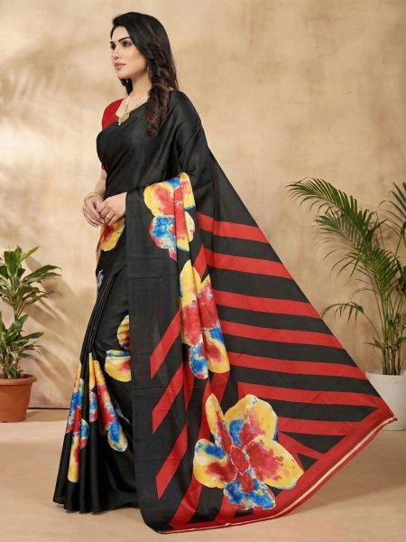 Women s Soft Satin Silk Digital Printed Saree Silk Sarees