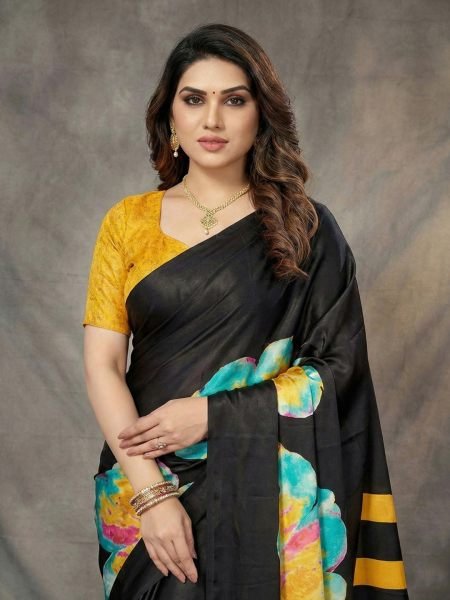 Women s Soft Satin Silk Digital Printed Saree Silk Sarees
