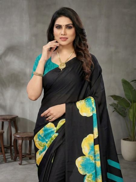 Women s Soft Satin Silk Digital Printed Saree Silk Sarees