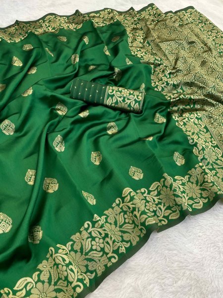 Woven Banarasi Jacquard Pure Silk Saree with Unstitched Blouse Piece Daily Deals