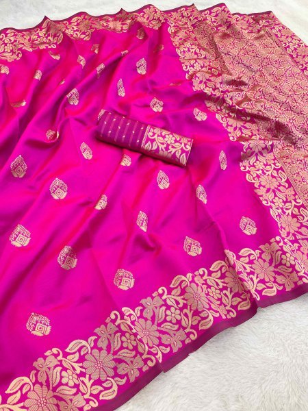 Woven Banarasi Jacquard Pure Silk Saree with Unstitched Blouse Piece Daily Deals
