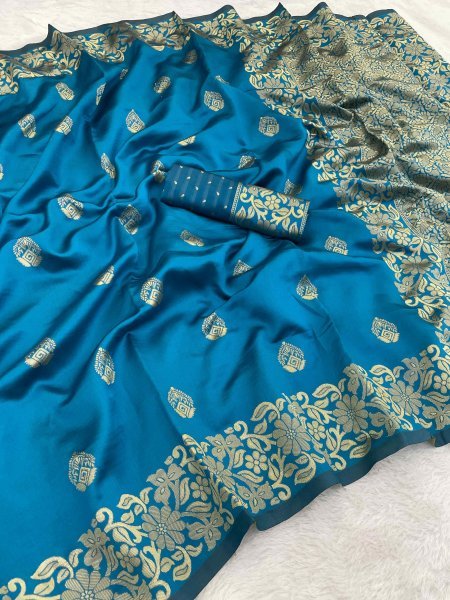 Woven Banarasi Jacquard Pure Silk Saree with Unstitched Blouse Piece Daily Deals