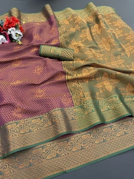 Woven Kanjivaram Soft Silk Copper Rich Pallu Saree Daily Deals