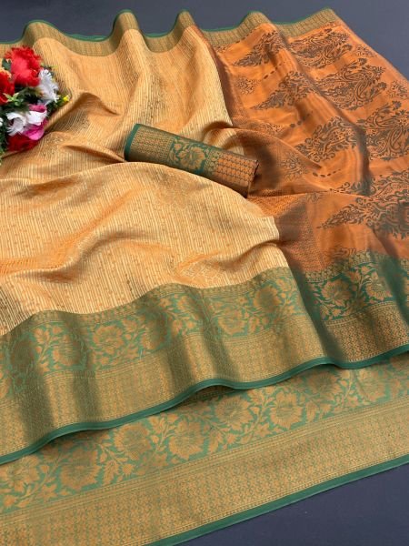 Woven Kanjivaram Soft Silk Copper Rich Pallu Saree Daily Deals