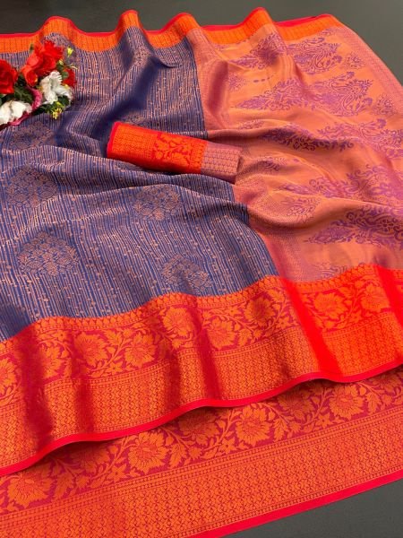 Woven Kanjivaram Soft Silk Copper Rich Pallu Saree Daily Deals